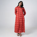 Sun Rise red long shirt for women with geometric arch prints and front button closure