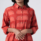 Sun Rise red long shirt with full sleeves and geometric printed patterns