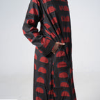 Sun Set black and red printed long shirt for women with a front pocket