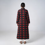 Back view of Sun Set black and red printed long shirt with geometric patterns