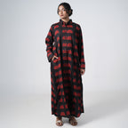 Sun Set black and red printed long shirt for women with geometric patterns