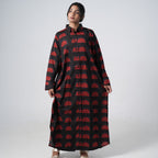 sSun Set black and red long shirt featuring a collared neckline and front buttons