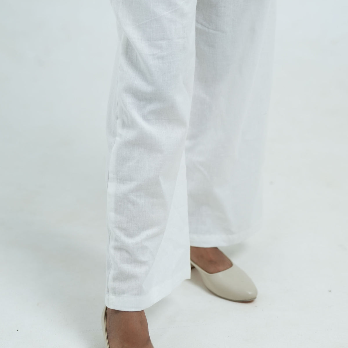 White Cotton Parallel Pants